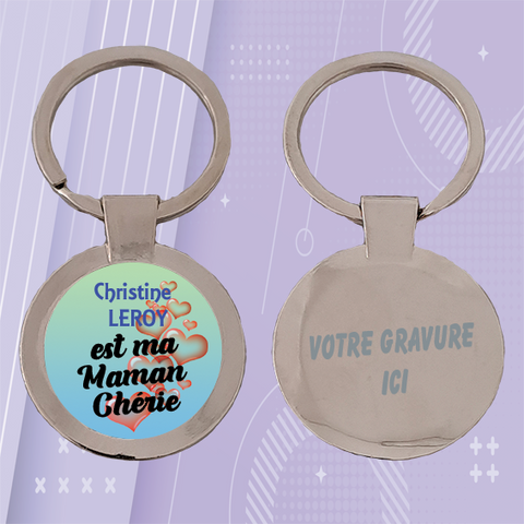 Porte-clé Personnaliser maman chérie "prénom + nom). rond Ø 25 KDO UNIQUE Béziers