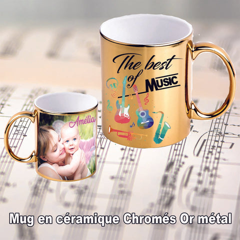 Mug personnalisé à personnalisé avec photo, texte, logo.en céramique chromé or métal  KDO UNIQUE Béziers