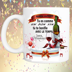 Mug personnalisé anniversaire 'vieillir comme le bon vin" KDO UNIQUE Béziers