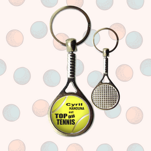 Porte clé personnalisé raquette de tennis  "Prénom, nom" top au tennisKDO UNIQUE