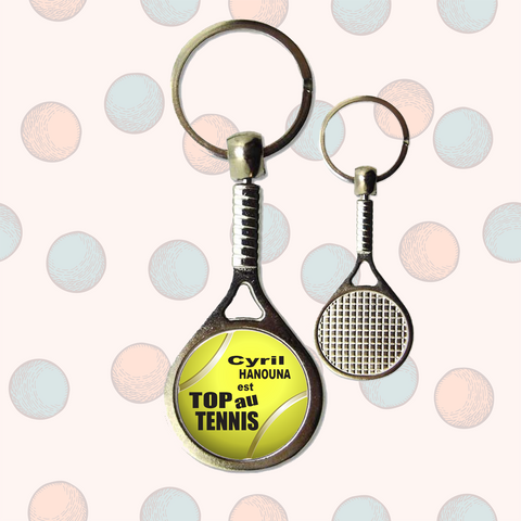 Porte clé personnalisé raquette de tennis  "Prénom, nom" top au tennisKDO UNIQUE