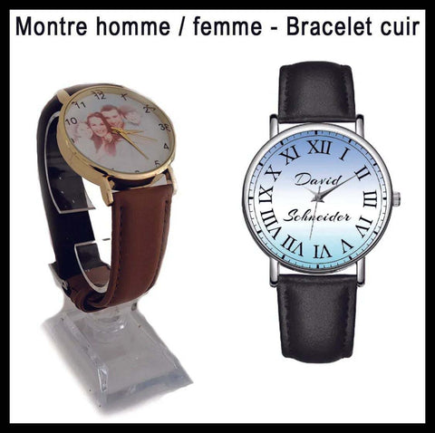 Montre personnalisé mixte - Bracelet cuir - chez KDO UNIQUE 