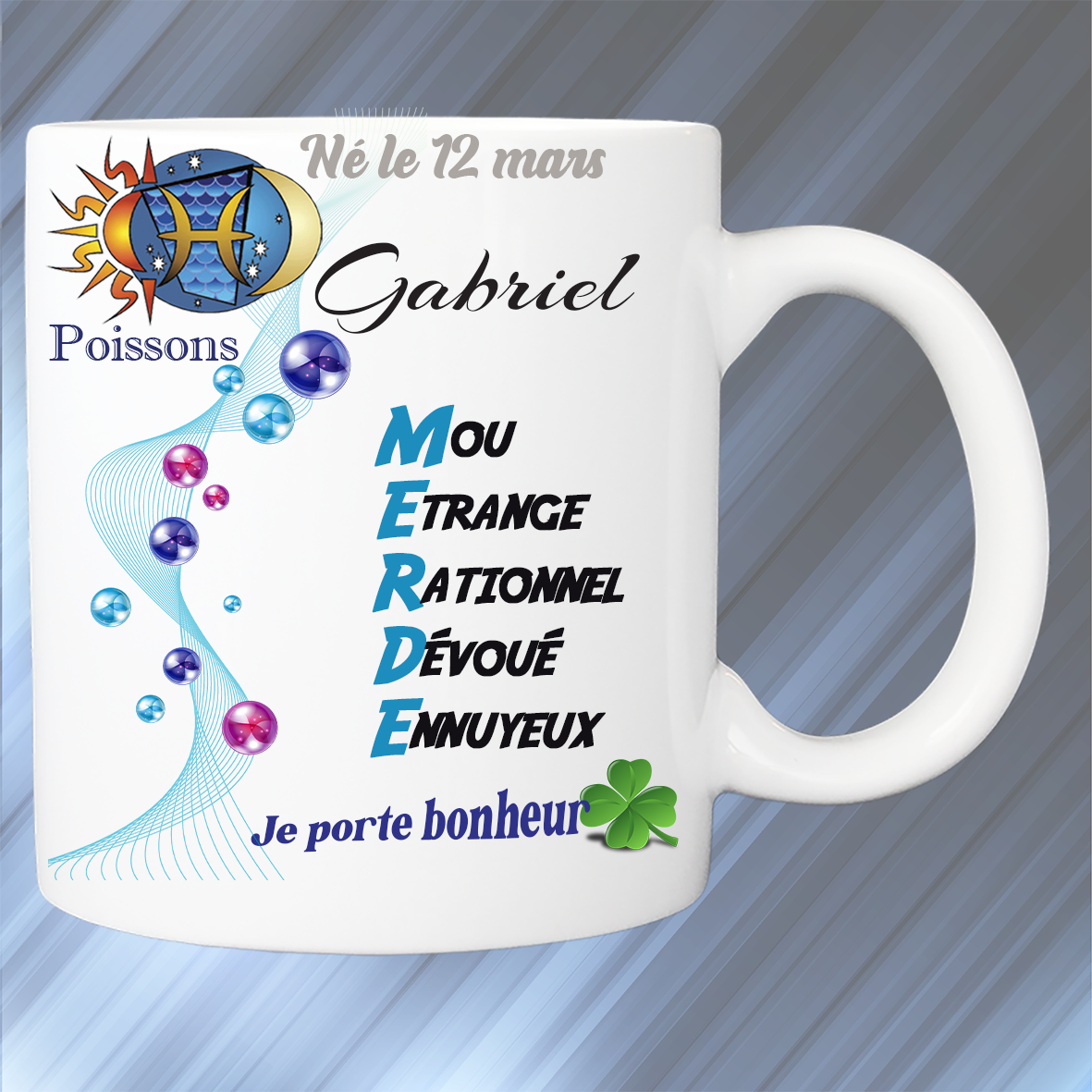 Mug personnalisé poissons prénom masculin KDO UNIQUE Béziers