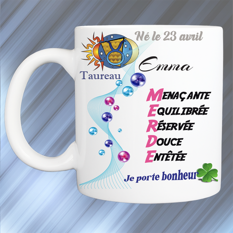 Mug personnalisé taureau prénom féminin KDO UNIQUE 