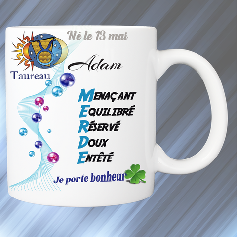 Mug personnalisé taureau prénom masculin KDO UNIQUE Béziers